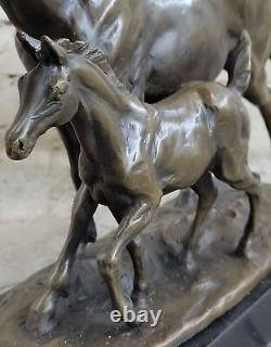 Bronze Cheval Ampère Poulain Sur Marbre Animal Art Signée Milo Statue Sculpture
