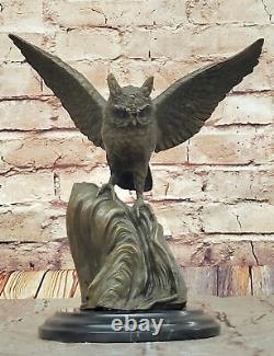 Bronze Chouette Figurine Sur Marbre Parfait Hunter'S Cadeau, Signé Par Nick