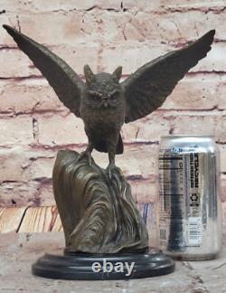 Bronze Chouette Figurine Sur Marbre Parfait Hunter'S Cadeau, Signé Par Nick