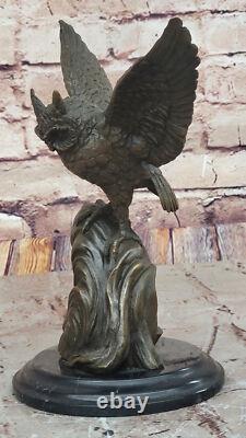 Bronze Chouette Figurine Sur Marbre Parfait Hunter'S Cadeau, Signé Par Nick