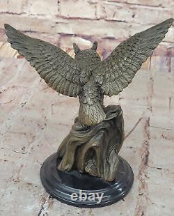 Bronze Chouette Figurine Sur Marbre Parfait Hunter'S Cadeau, Signé Par Nick