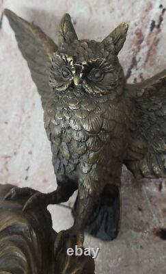 Bronze Chouette Figurine Sur Marbre Parfait Hunter'S Cadeau, Signé Par Nick