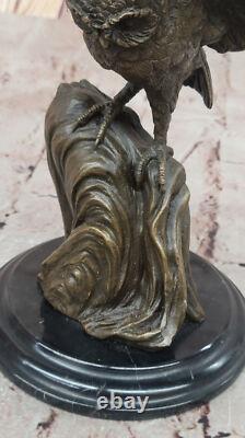 Bronze Chouette Figurine Sur Marbre Parfait Hunter'S Cadeau, Signé Par Nick