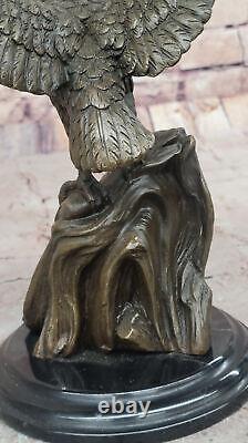 Bronze Chouette Figurine Sur Marbre Parfait Hunter'S Cadeau, Signé Par Nick