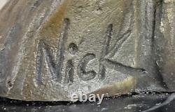 Bronze Chouette Figurine Sur Marbre Parfait Hunter'S Cadeau, Signé Par Nick