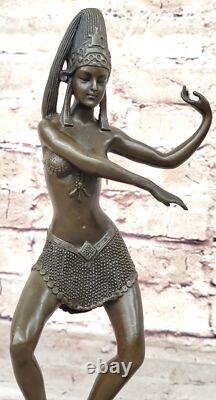 Bronze Dansant Dame Signée Chiparus Art Déco Style Marbre Base Domestique Décor