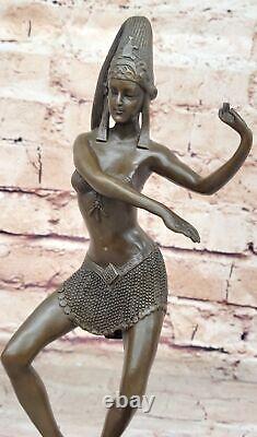 Bronze Dansant Dame Signée Chiparus Art Déco Style Marbre Base Domestique Décor