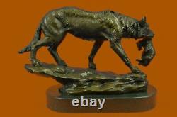 Bronze Déco Loup Protection Elle Cub Sculpture Marbre Statue Signé Barye Artwork