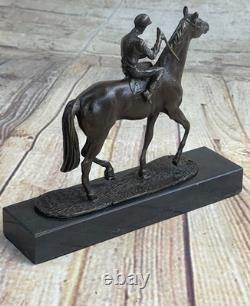 Bronze Delaware Parc Cheval Racing Jockey Sur Course W / Signe Marbre Base