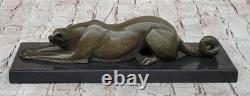 Bronze Lévrier Chien Sculpture Marbre Base Signée Fonte Maison Bureau Décor Art