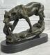 Bronze Loup Protection Her Cub Sculpture Marbre Statue Sign&eacute;e Lecourtier Ouvre