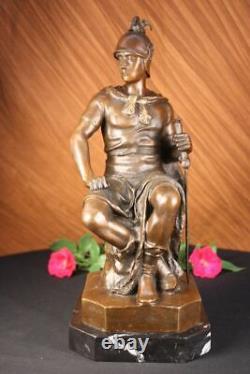 Bronze Marbre Sculpture Romain Dieu Guerrier Statue Signé Picault Figurine