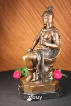 Bronze Marbre Sculpture Romain Dieu Guerrier Statue Signé Picault Figurine