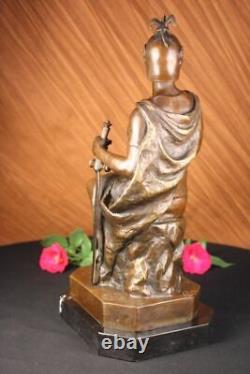 Bronze Marbre Sculpture Romain Dieu Guerrier Statue Signé Picault Figurine