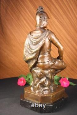 Bronze Marbre Sculpture Romain Dieu Guerrier Statue Signé Picault Figurine