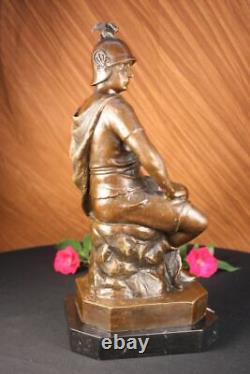 Bronze Marbre Sculpture Romain Dieu Guerrier Statue Signé Picault Figurine