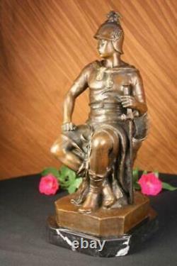 Bronze Marbre Sculpture Romain Dieu Guerrier Statue Signé Picault Figurine Fonte