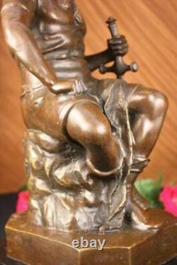 Bronze Marbre Sculpture Romain Dieu Guerrier Statue Signé Picault Figurine Fonte