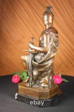 Bronze Marbre Sculpture Romain Dieu Guerrier Statue Signé Picault Figurine Fonte