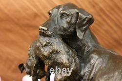 Bronze Massif Fonte Statue Golden Retriever Signé Art Déco Marbre Décor Deal