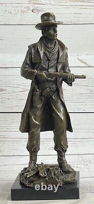 Bronze Original Signé Milo Classique Cowboy Pistolet Western Marbre Sculpture Ar