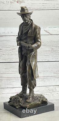 Bronze Original Signé Milo Classique Cowboy Pistolet Western Marbre Sculpture Ar