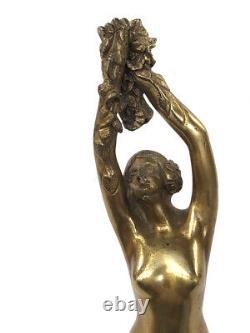 Bronze Par Alfred Jorel Femme 1900 Aux Fleurs Bronze Dore Sur Marbre Noir Z408