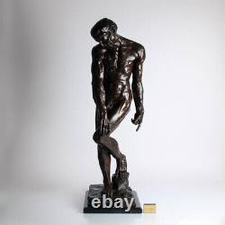 Bronze Sculpture Adam Signé A (Auguste) Rodin 1880 Énorme 87 CM Base en Marbre