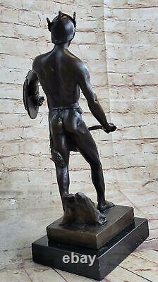 Bronze Sculpture Romain God Warrior Statue Signé Art Figurine Marbre Base Décor