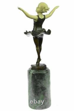 Bronze Sculpture Solde Signée Preiss Jeune Fille Ballerine Vert Marbre Statue