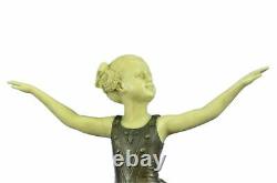 Bronze Sculpture Solde Signée Preiss Jeune Fille Ballerine Vert Marbre Statue