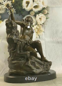 Bronze Sculpture Statue Artisanal Signé Adam Village Déesse Figurine Marbre