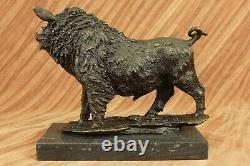 Bronze Sculpture Statue Signé Barye Sanglier Sauvage Animal Mascotte Marbre Base