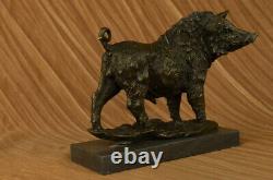 Bronze Sculpture Statue Signé Barye Sauvage Sanglier Animal Mascot Marbre Socle