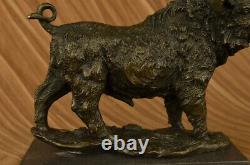 Bronze Sculpture Statue Signé Barye Sauvage Sanglier Animal Mascot Marbre Socle