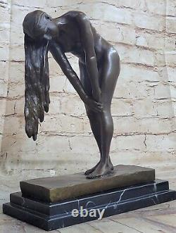 Bronze Sculpture Statue Signée Haute Qualité Art Déco Nu Fille Marbre Base Nr