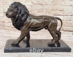 Bronze Sculpture Statue Signée'Lost' Cire Solide Lion Animal Art Base Marbre F