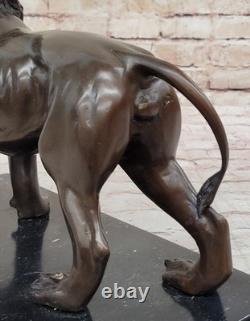Bronze Sculpture Statue Signée'Lost' Cire Solide Lion Animal Art Base Marbre F