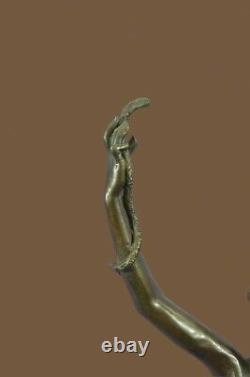 Bronze Sculpture Statue Signée Serpent Charmeur Marbre Art Déco Figurine Large