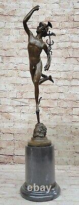 Bronze Sculpture Statue Superbe Mercury Hermes Signée B Cellini Marbre