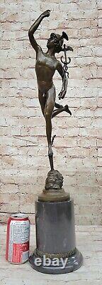 Bronze Sculpture Statue Superbe Mercury Hermes Signée B Cellini Marbre