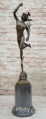 Bronze Sculpture Statue Superbe Mercury Hermes Signée B Cellini Marbre Décor