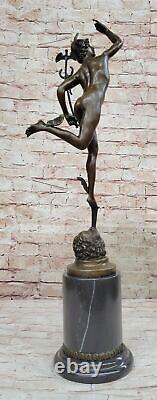 Bronze Sculpture Statue Superbe Mercury Hermes Signée B Cellini Marbre Décor