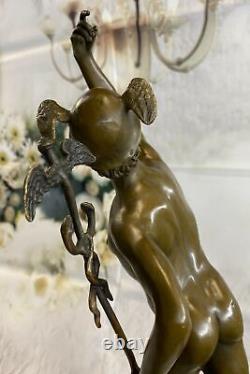 Bronze Sculpture Statue Superbe Mercury Hermes Signée B Cellini Marbre Décor