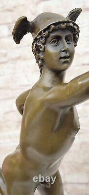 Bronze Sculpture Statue Superbe Mercury Hermes Signée B Cellini Marbre Décor