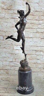 Bronze Sculpture Statue Superbe Mercury Hermes Signée Bologne` Marbre Décor