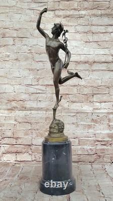 Bronze Sculpture Statue Superbe Mercury Hermes Signée Bologne` Marbre Décor