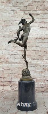 Bronze Sculpture Statue Superbe Mercury Hermes Signée Bologne` Marbre Décor