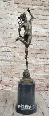 Bronze Sculpture Statue Superbe Mercury Hermes Signée Bologne` Marbre Décor