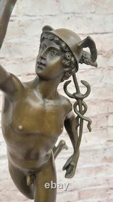 Bronze Sculpture Statue Superbe Mercury Hermes Signée Bologne` Marbre Décor